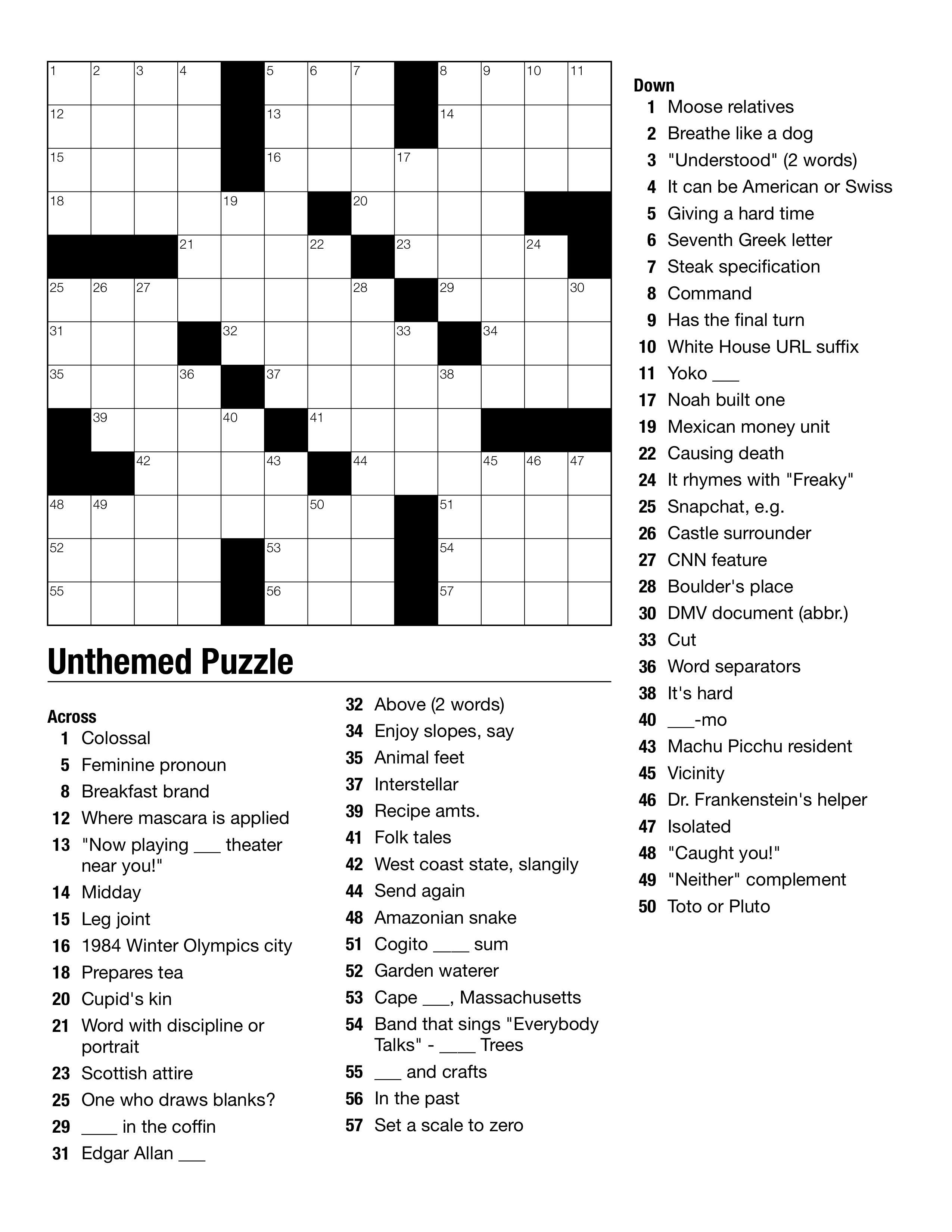 Crossword Puzzles Free Printable With Answers Easy Crossword Puzzles