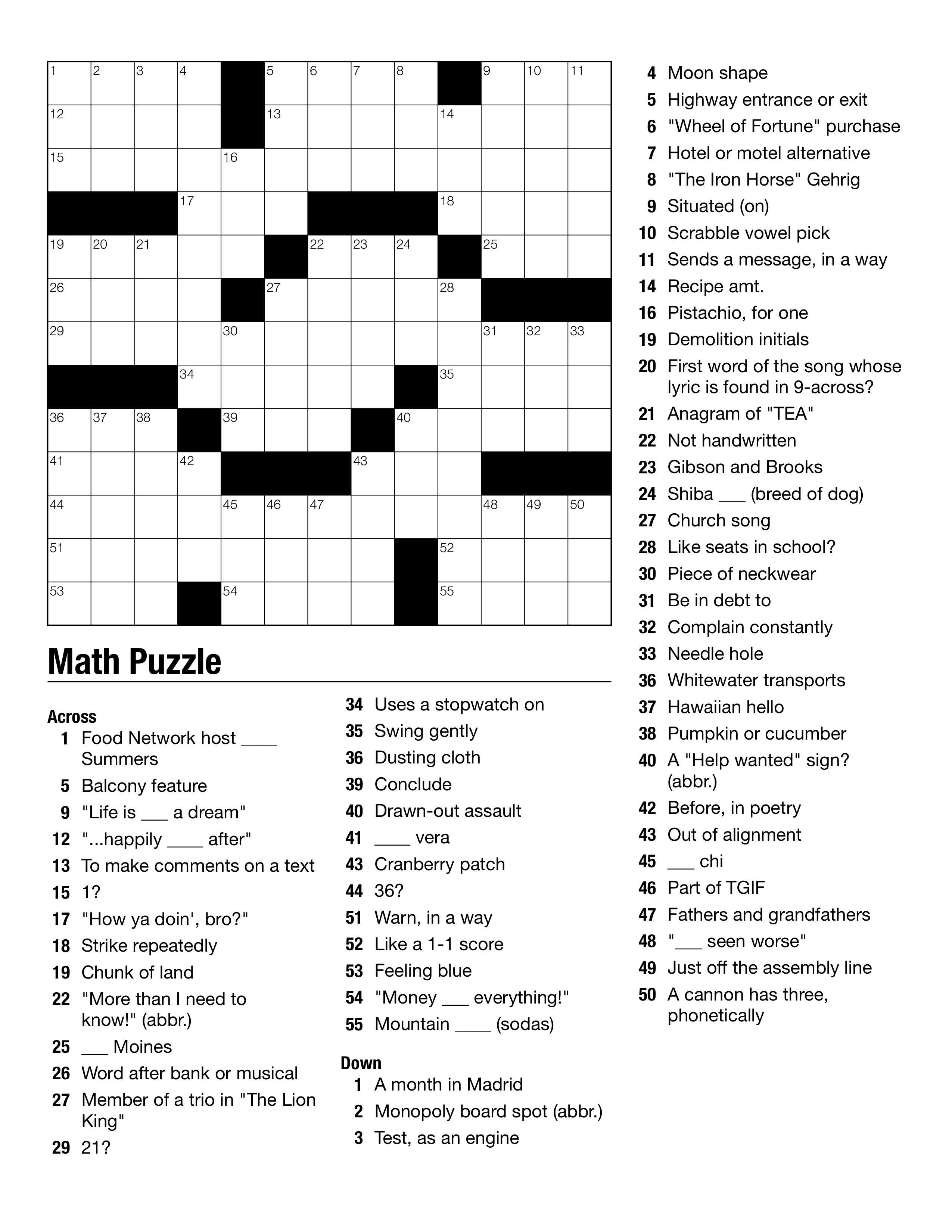 Crossword Puzzles Middle School